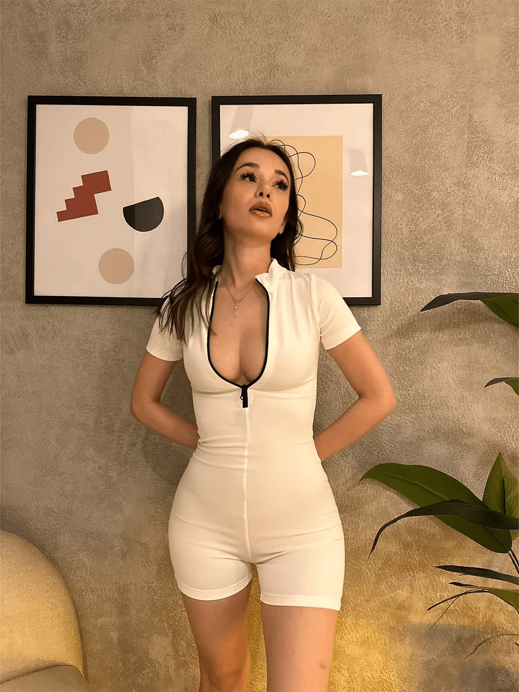 Fitilli Fermuarlı Tulum beyaz Fitilli Fermuarlı Tulum beyaz